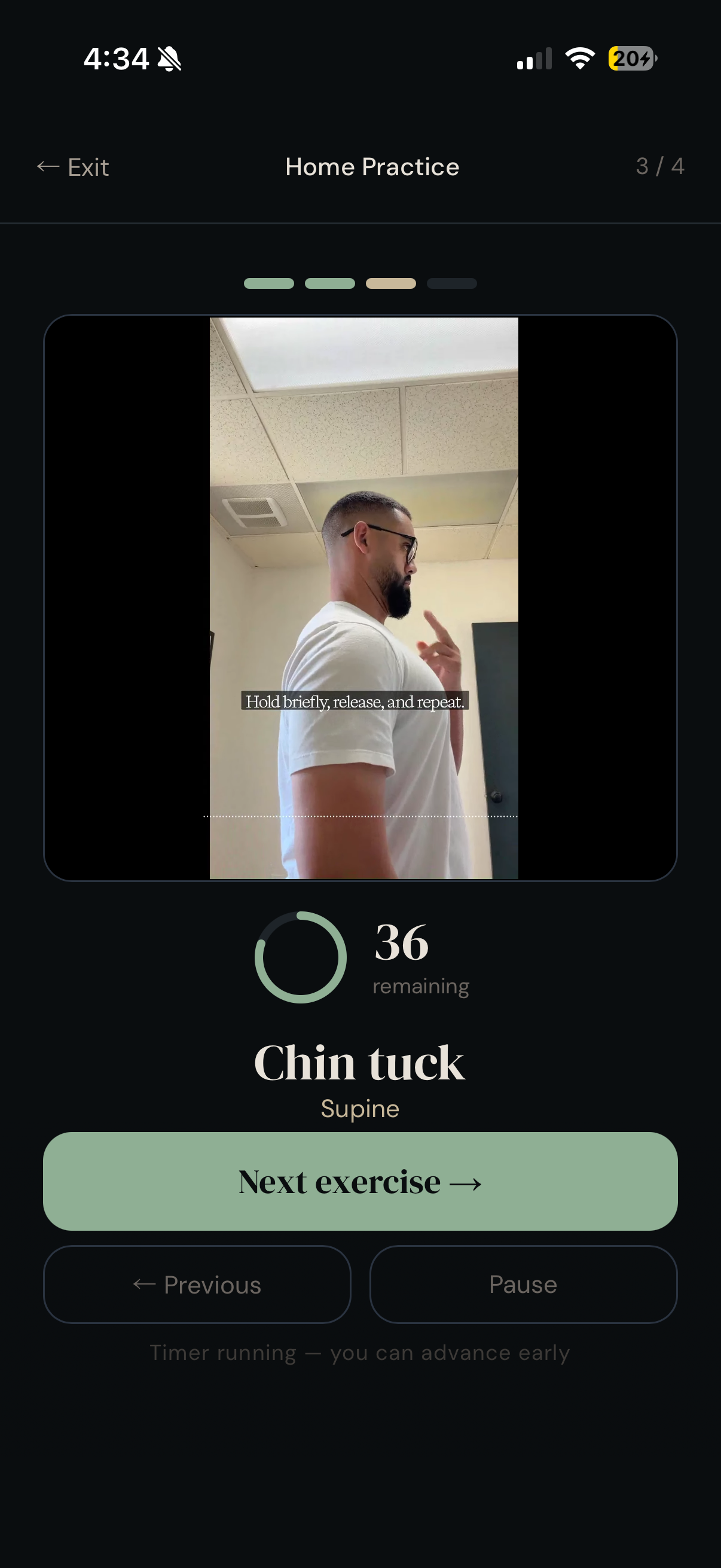 Guided practice, Chin tuck, filmed by the practice's doctor